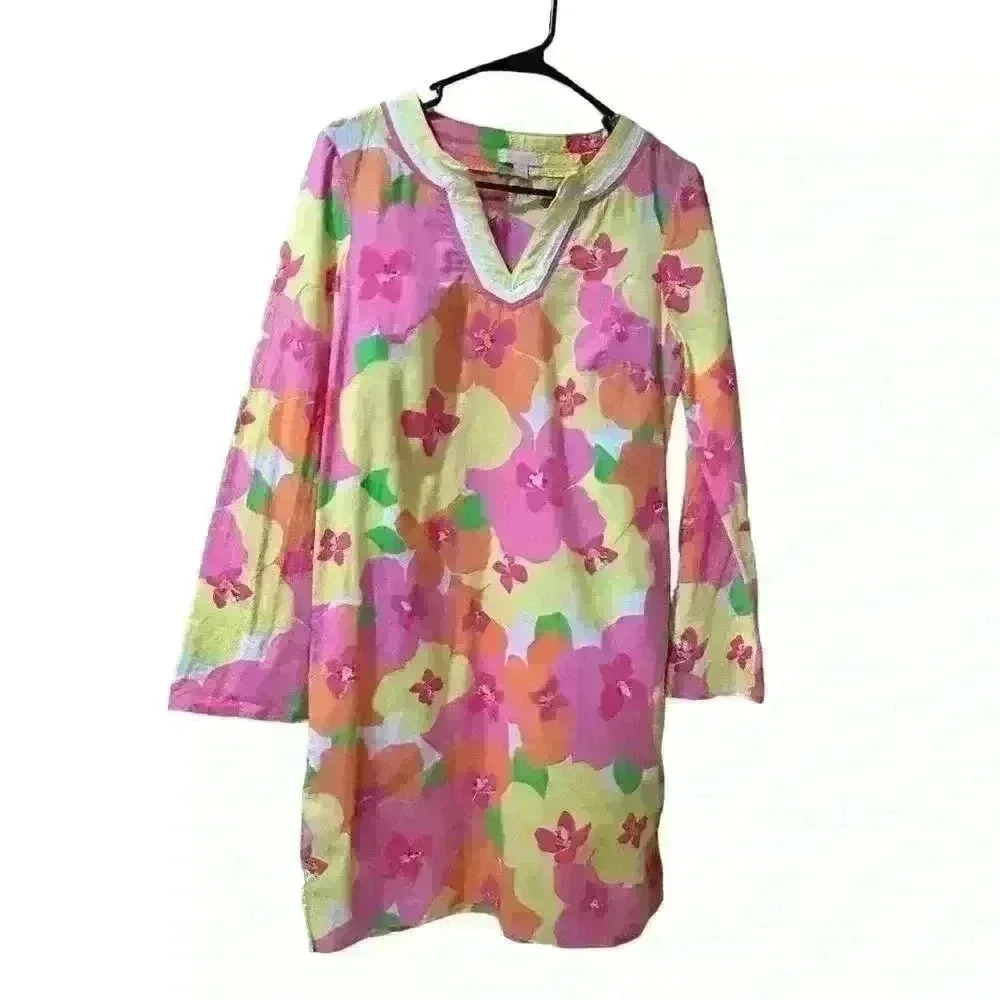 Lilly Pulitzer floral mini-dress long sleeved bell sleeved lightweight size xs
